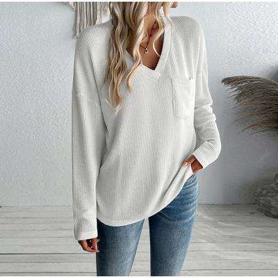 Осенний вязаный женский тонкий свитер, элегантный пуловер с V-образным вырезом, повседневные свободные женские топы с длинными рукавами