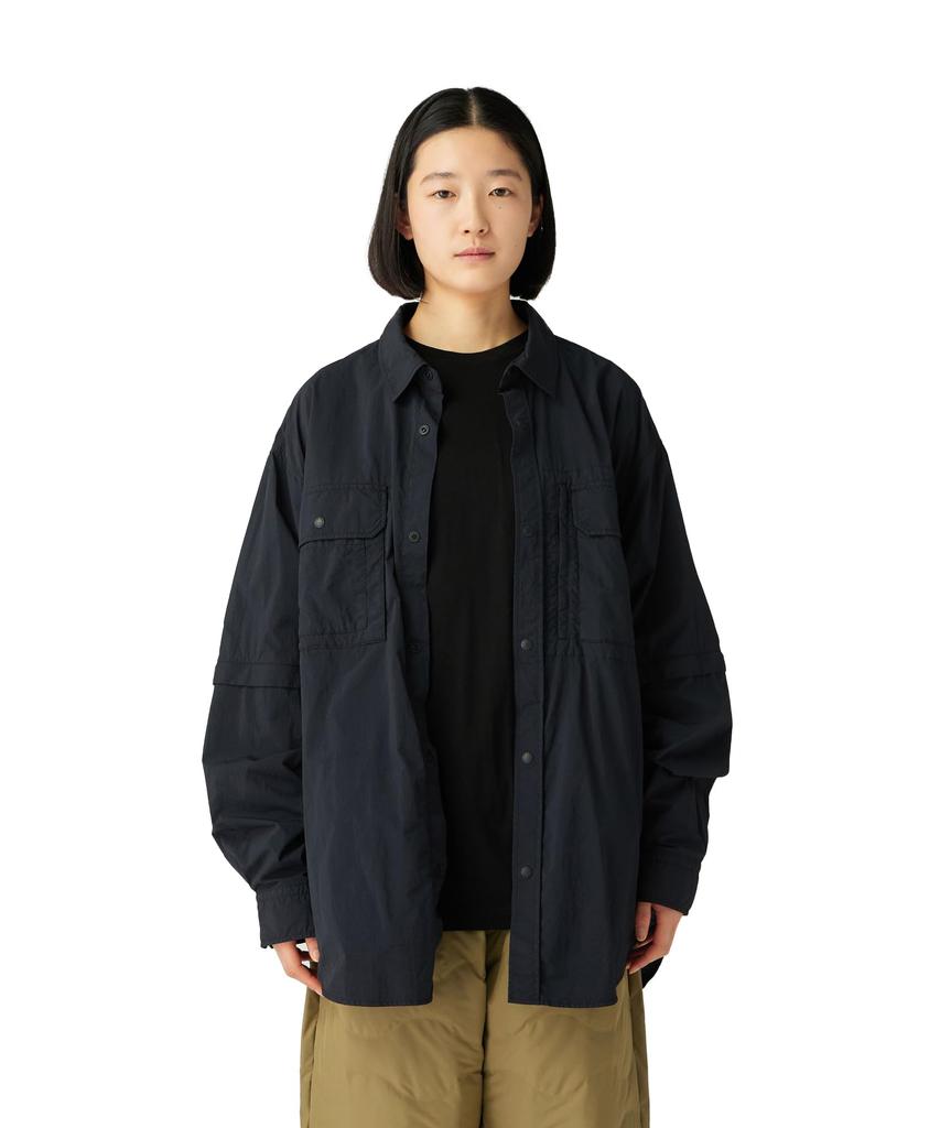 Snow Peak Garment Dyed Convertible Shirt Long and XL SH-25AU002, Sleeve, Men's Women's, Black,