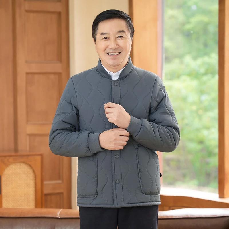 Winter Thick Fleece Lined Cotton Coat For Elderly Men Loose Short