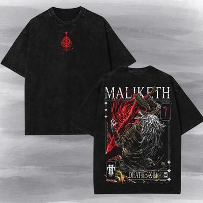 Винтажная футболка с кислотной стиркой Maliketh из Elden Ring - Футболка Gurranq Black Blade и детская футболка, Руна Предопределенной Смерти, Подарок Для Геймера.