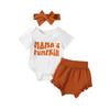 Baby Girls Halloween Shorts Sets White Short Sleeve Letter Print Romper and Ruffle Shorts Headband Sets