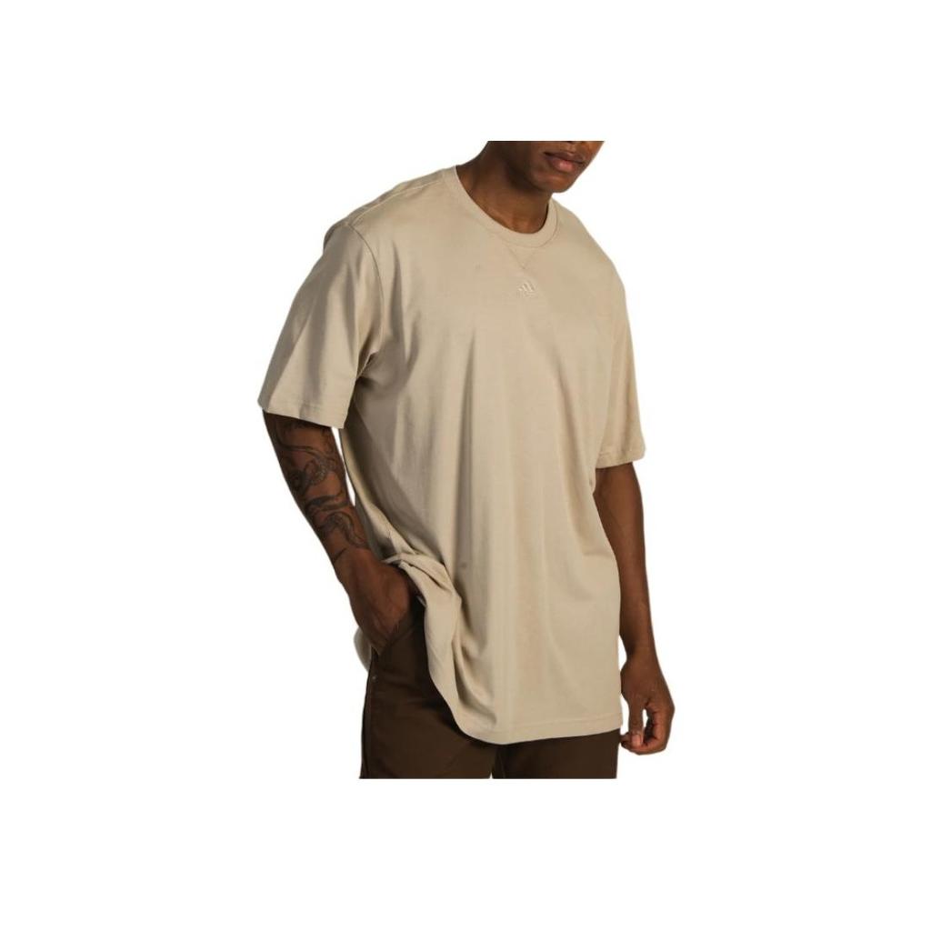 Adidas Всесезонная футболка с однотонным логотипом, круглым вырезом, коротким рукавом, мужские топы Magic-Beige IL9019