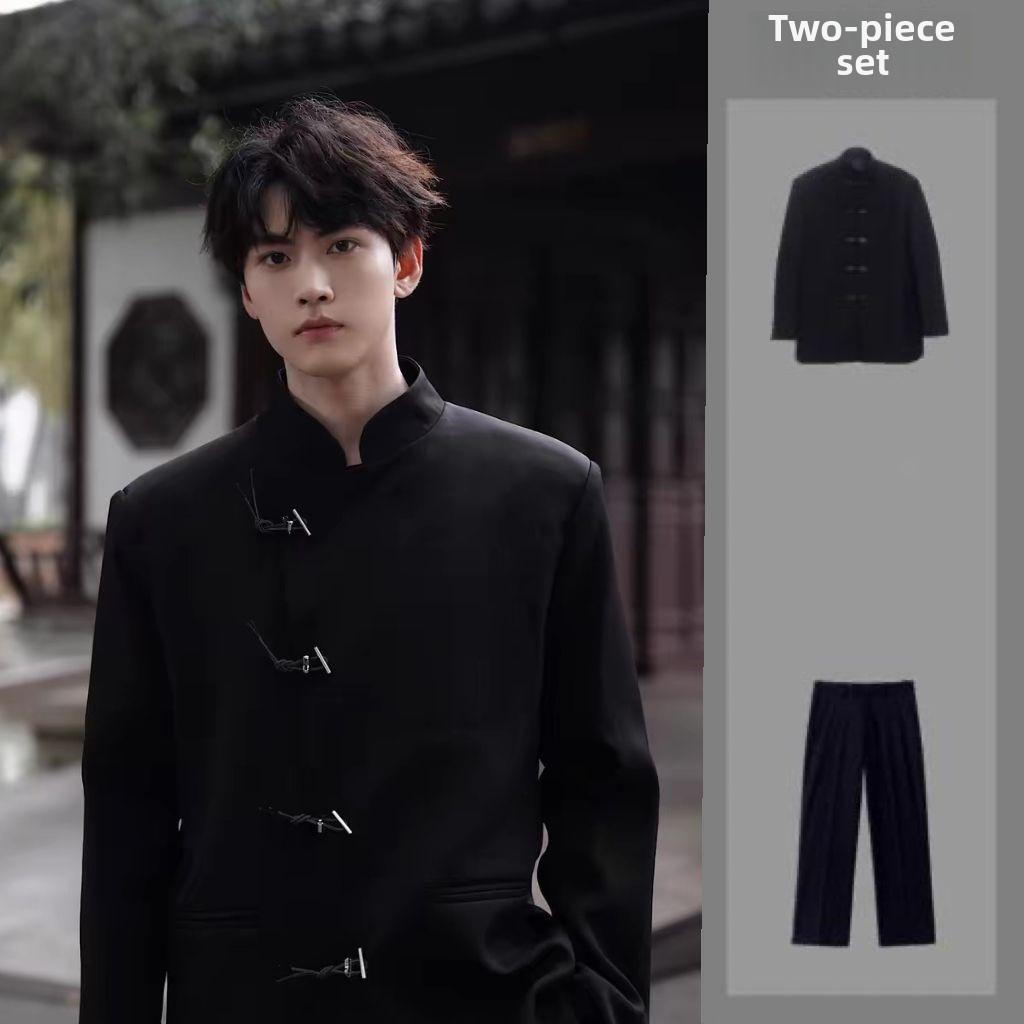 Мужской пиджак в китайском стиле с воротником-стойкой и подплечниками - Niche Design