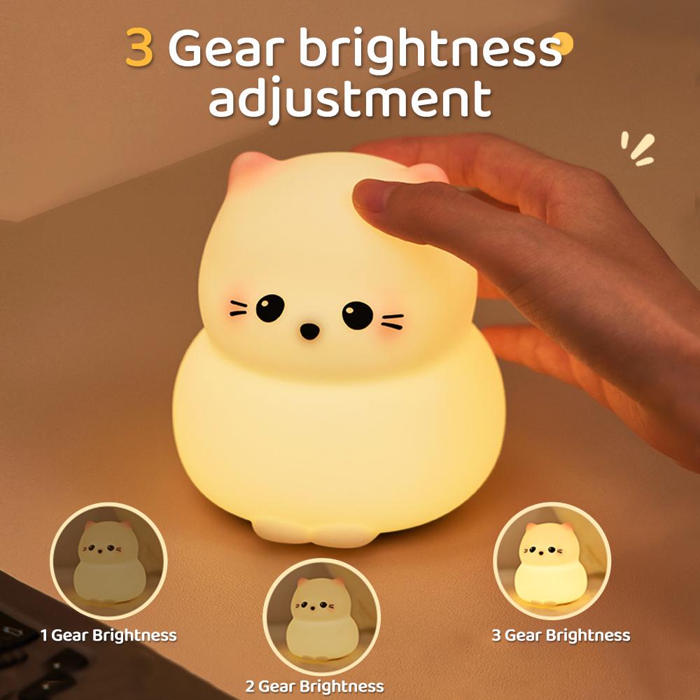 Silicone Cat Night Light USB Rechargeable Nursery Sleeping Lamp Kawaii Cordless Night Lights For Kids Room Decor