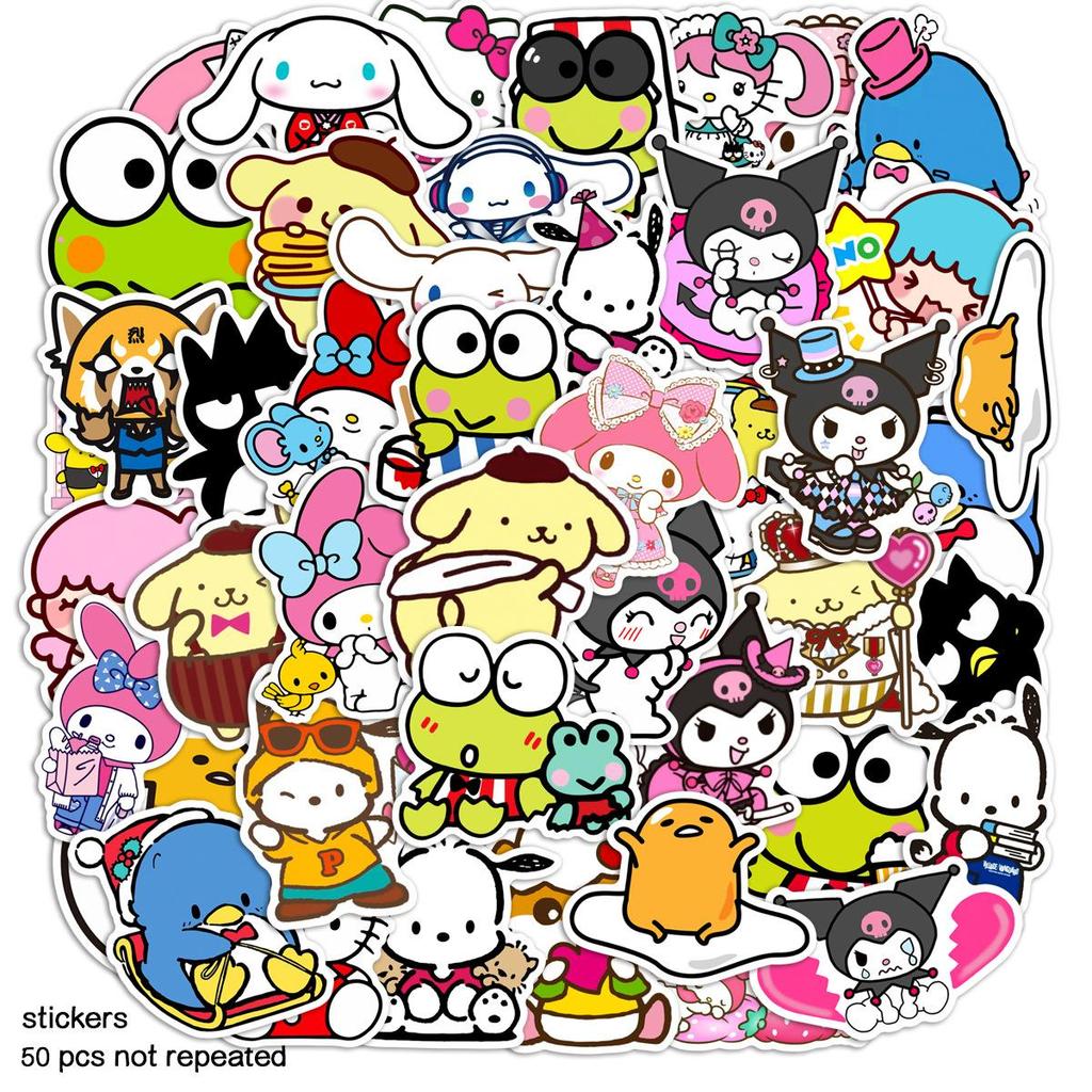 25/50 шт. Sanrio Hello Kitty My Melody Kuromi Cinnamoroll смешанные милые наклейки с героями мультфильмов для ноутбука, скейтборда, багажа, холодильника, ноутбука