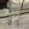 Modern Plastic Trolley for Bathroom Transparent Removable Trolley Cart with Basket Light Luxury Simple Hand Cart for Kitchen