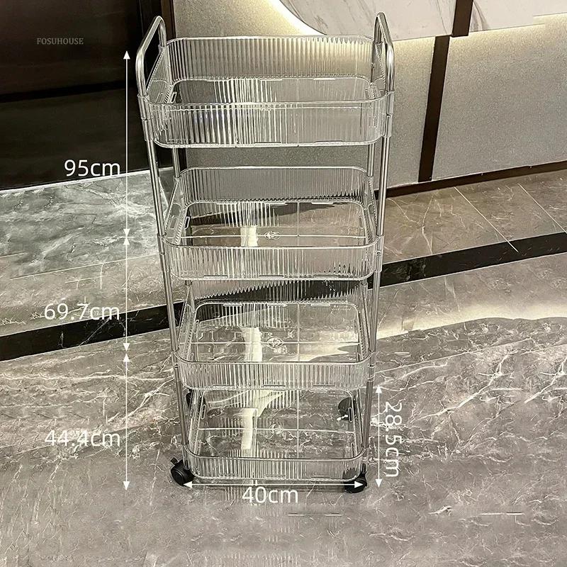 Modern Plastic Trolley for Bathroom Transparent Removable Trolley Cart with Basket Light Luxury Simple Hand Cart for Kitchen