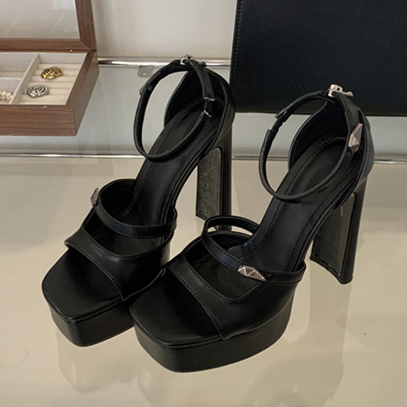 Liyke Summer Fashion Zip Cover Strap Women Platform Sandals Cozy Patent Leather Chunky High Heels For Woman Party Dress Shoes