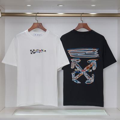 Off-White Летняя мужская и женская футболка оверсайз из чистого хлопка с разноцветной вышивкой стрел, уличный стиль