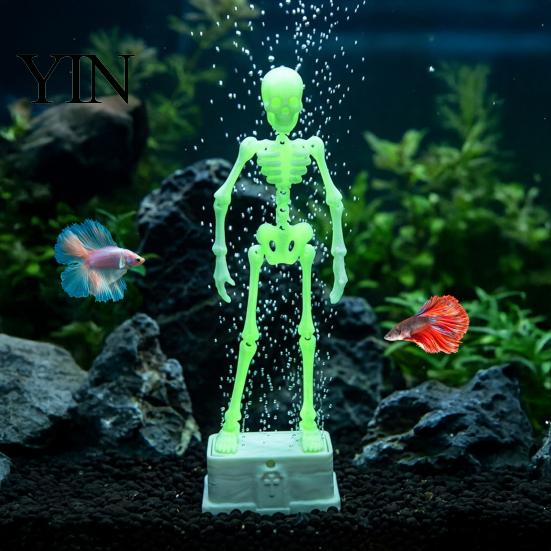 Fish Tank Skeleton Ornament Dancing Aquarium Bubbler, Air Bubbler with 1m Halloween Decorations Hose, for Decoration Holiday Gift