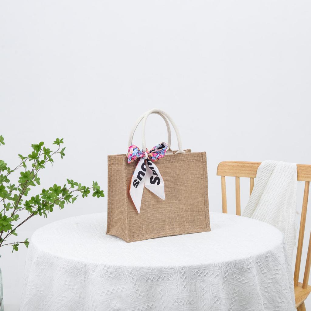 MUJI Burlap Hand-held Gift Bag - Stylish Blank Small Batch Shopping Bag