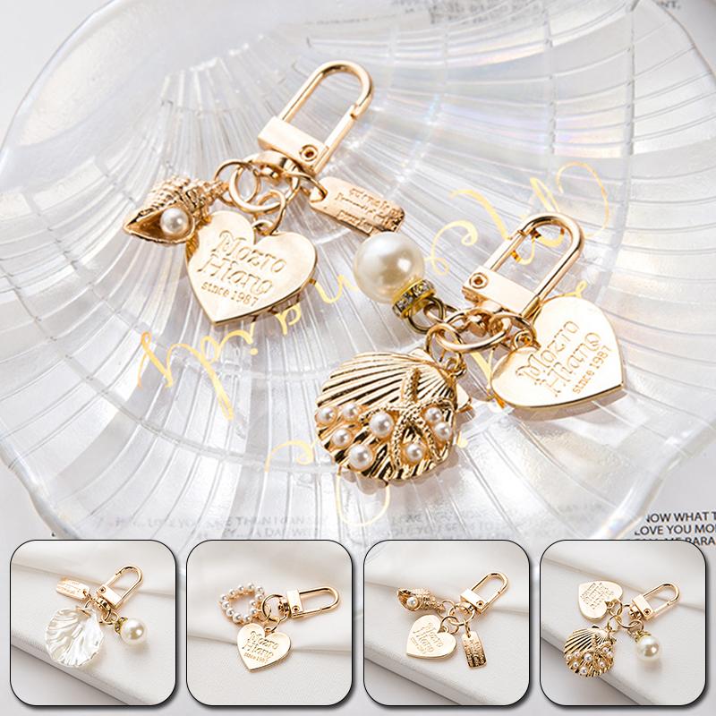 1PC Metal Pendant Keychain Shell Keychain Heart Keychain Pearl Pendant Key Ring Cute Fashion