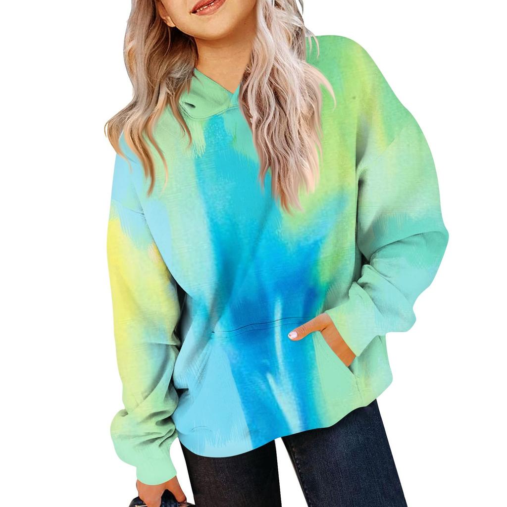 Children's Sweatshirt Girls Gradient Color Long Sleeve Hooded Pocket Sweatshirt