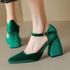 Модные туфли-лодочки на высоком каблуке Mary Janes, женские босоножки 2024 года, бархатные, зеленые, красные, женские, для офиса, свадьбы, большой размер 48