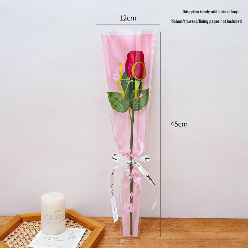 Valentine's Day Transparent Waterproof Flower Bag for Single Bouquet