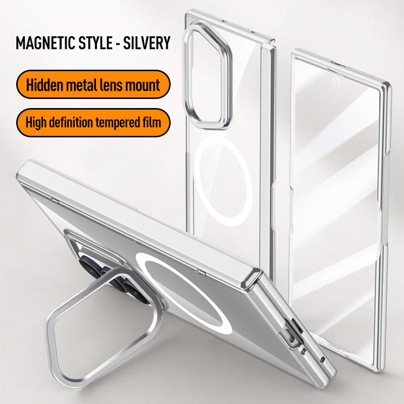 Luxury Magnetic Plating PC Hinge Protection Lens Stand Case for Samsung Galaxy Z Fold 8 Ultra / 7 6 Cover with Screen Glass Film