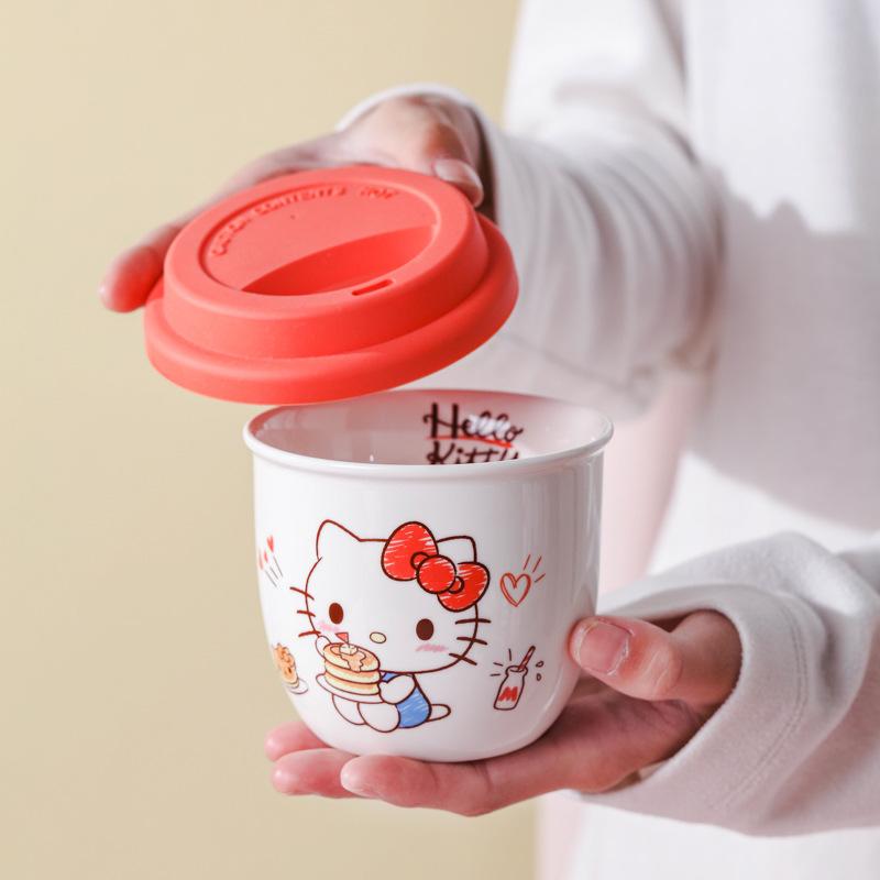 Керамическая кофейная кружка 300 мл с силиконовой крышкой Милый котенок My Melody Молочная кружка Милый Каваии Подарок для женщин Девушек Дома в Офисе Для пары