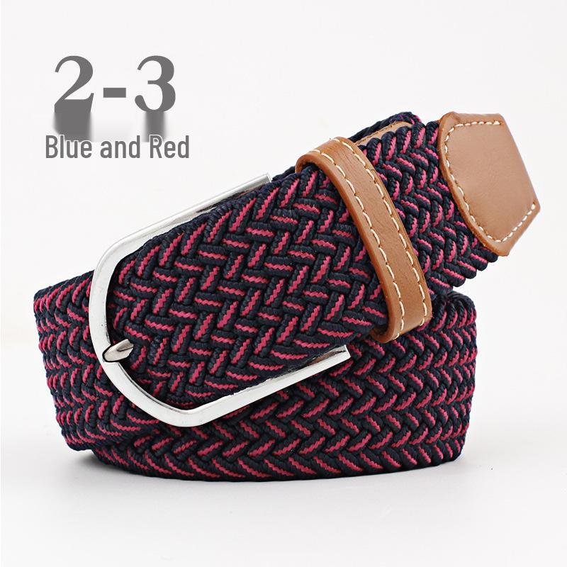 Korean Style Elastic Braided Canvas Belt with Pin Buckle for Men and Women