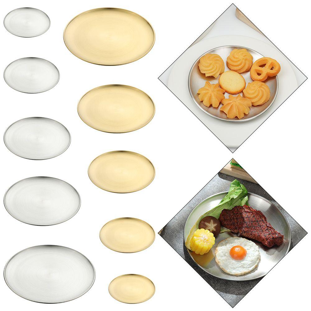 Tableware Fruit Meat Gold Silver Bone Spitting Dish Shallow Tray Metal Dining Disc Round Plate
