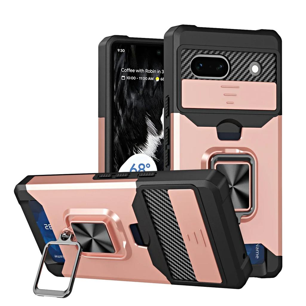 Чехол для Google Pixel 9A 9 Pro XL 8 7A 7 6 A Pro Сдвижная камера Отделение для карт Кошелек Защитный С кольцом-подставкой Крышка