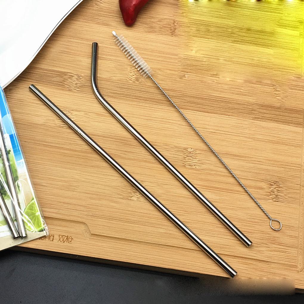 Stainless Steel Reusable Straws Drinking Bottle Cups Straight Straw Soft Brush Kit Washable Tools Household Supplies