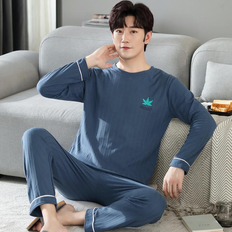 Мужская хлопковая пижама 2023: Свободный крой с длинным рукавом для весны, осени и зимы с принтом