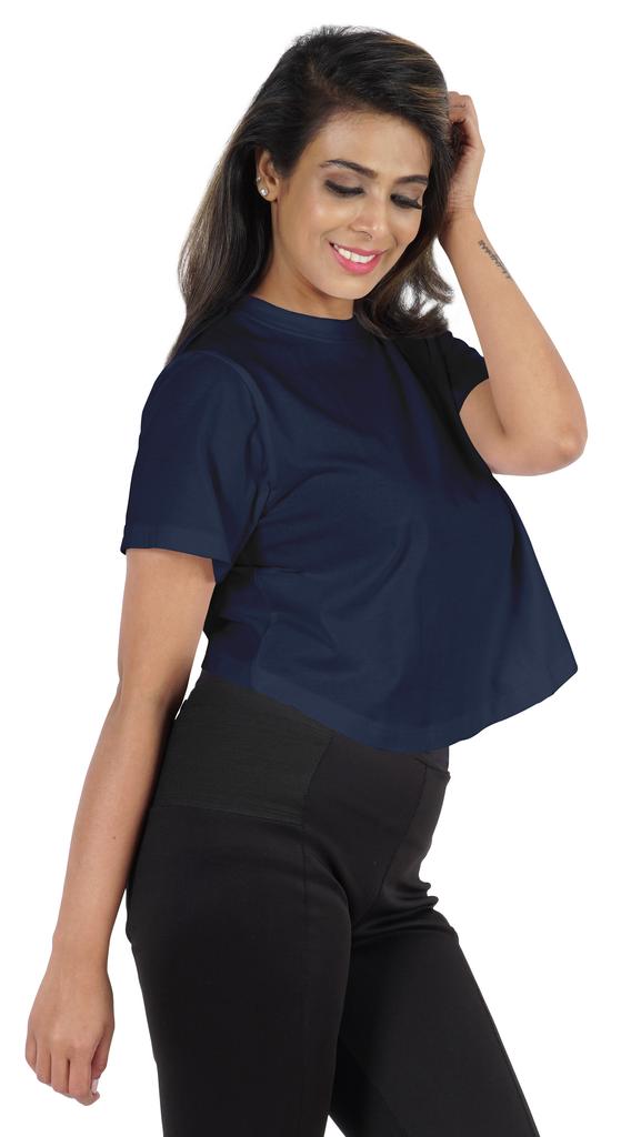 Inkmeso Short Sleeve Casual Cropped Tee For Womens Solid Crew Neck Crop Top