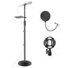 OUKMIC Floor Microphone Stand, Adjustable Karaoke Microphone Stand, 86-190cm, Detachable Microphone Stand with Shock Mount, Pop Filter, Heavy Round Ba