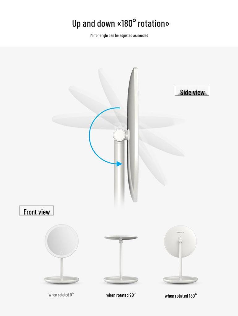 Умное светодиодное зеркало для макияжа с сенсорным управлением, вращающейся конструкцией и регулируемой яркостью