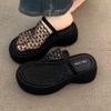 Sponge Cake Thick Soled High-heeled Hollow Black Toe Sandals for Women, Summer Height Increasing Half Slippers