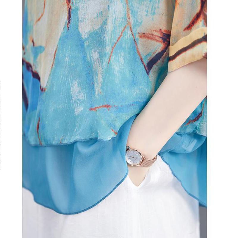 Летние Элегантные Модные Шифоновые Блузки с Принтом Femme Рукав 3/4 Пуловер Топы Женские Свободные Повседневные Блузки