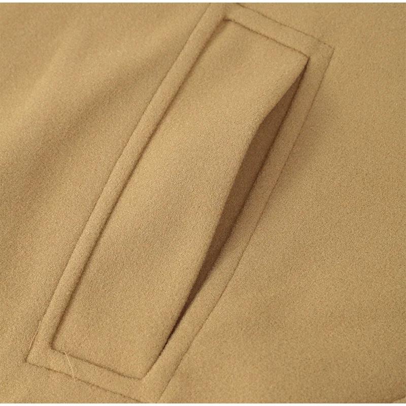 Однобортные пальто с лацканами женские свободные шерстяные с длинным рукавом карманы короткая куртка женская осень зима элегантные повседневные топы верхняя одежда