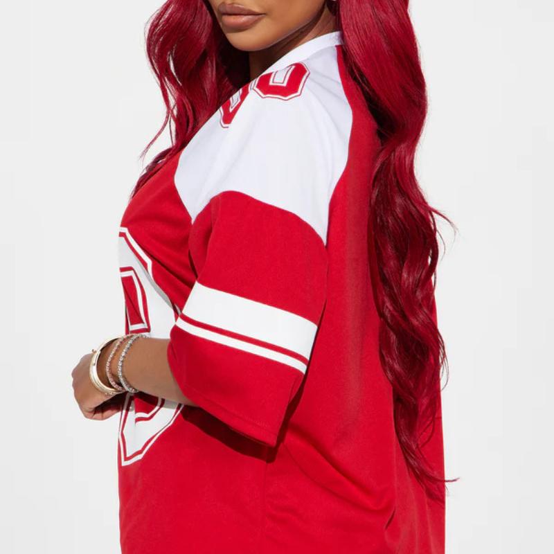 Summer Round Neck Patchwork Contrasting Letter Print Trendy Loose T-shirt