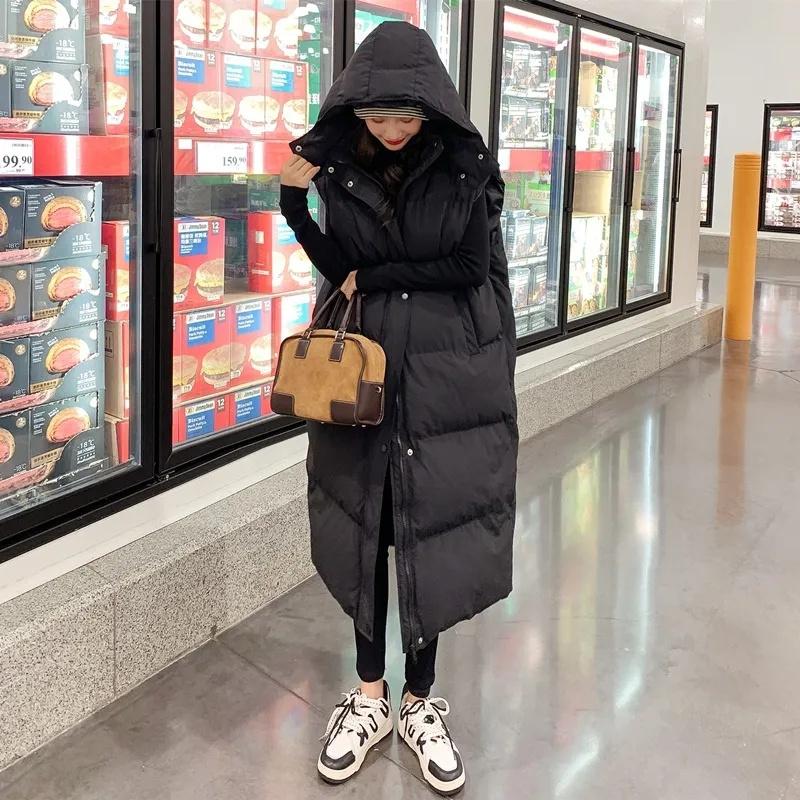 Autumn Winter Female Long Puffer Vest Sleeveless Down Cotton Coat 2026Women Long Waistcoat Korean Hood Puffer Vest Parkas Jacket