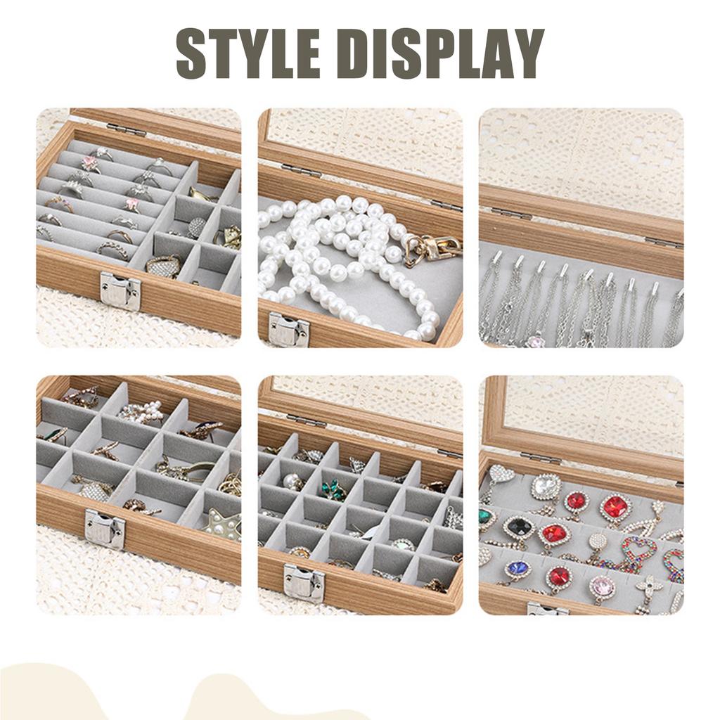 Elegant Wooden Jewelry Box with Dustproof Lid Necklace and Ring Organiser Case Accessories Storage Container for Home