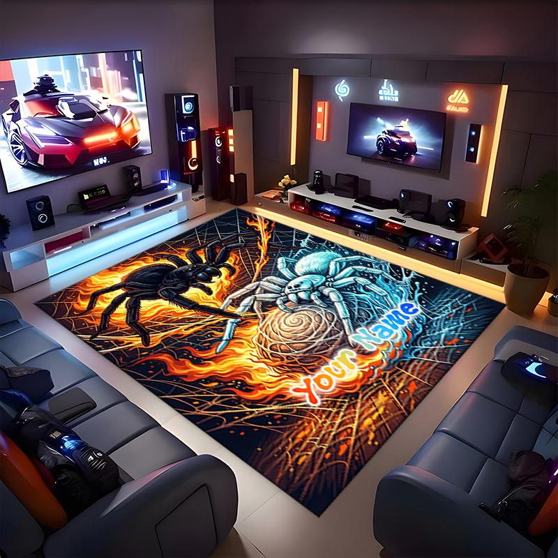 1PC Custom Name Spiders Flames Web Theme Floor Mat Ideal for Living Room, Game Rooms, Office, Bedroom,Floor Mat Playful Design