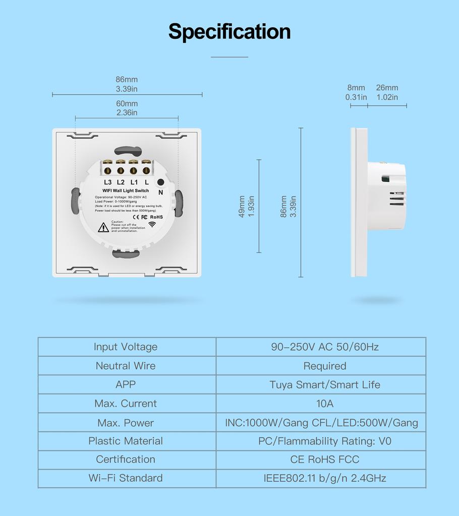 Melery Выключатель света Wi-Fi Smart Tuya Touch Sensor Стеклянная панель Прерыватель лампы EU Square Пульт дистанционного управления Alexa Dot Google Home