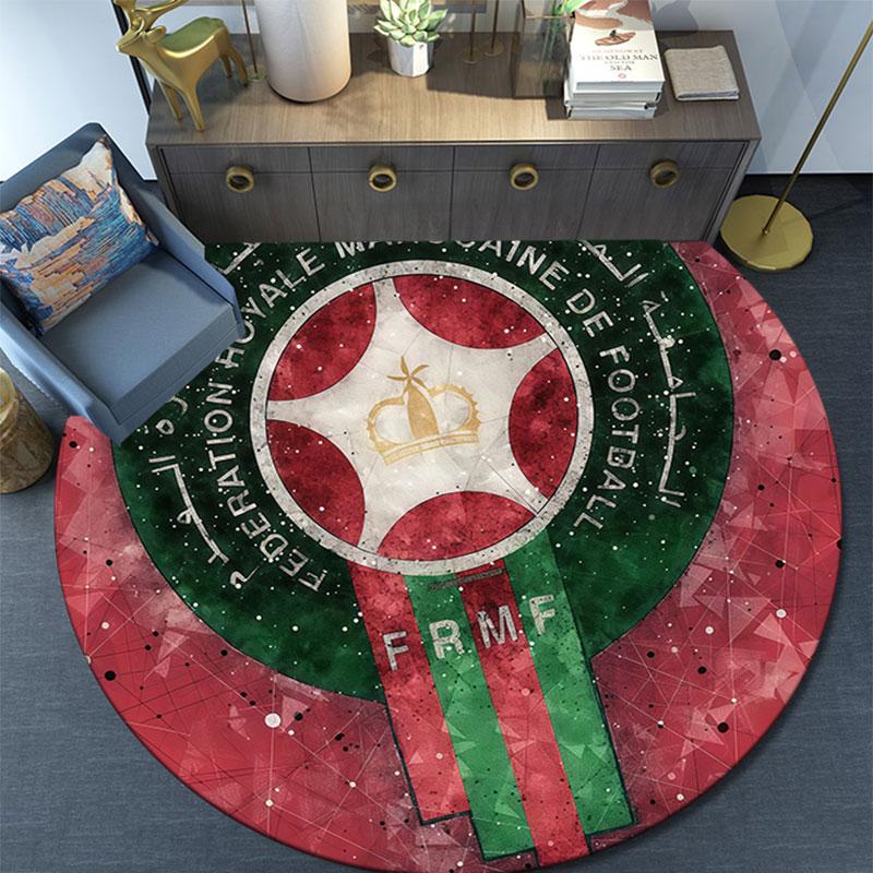 Morocco National FC Printed Round Rug, Non Slip Washable Circular Carpet For Living Room Bedroom Playroom, Sports Fan Decor, Holiday Birthday Gift