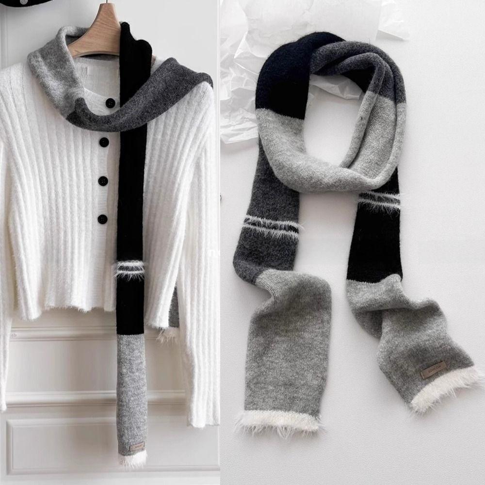 Y2 Sausage Thin Scarf Knitted Wool Plush Long Narrow Scarves Fashion Neck Scarves Autumn Winter