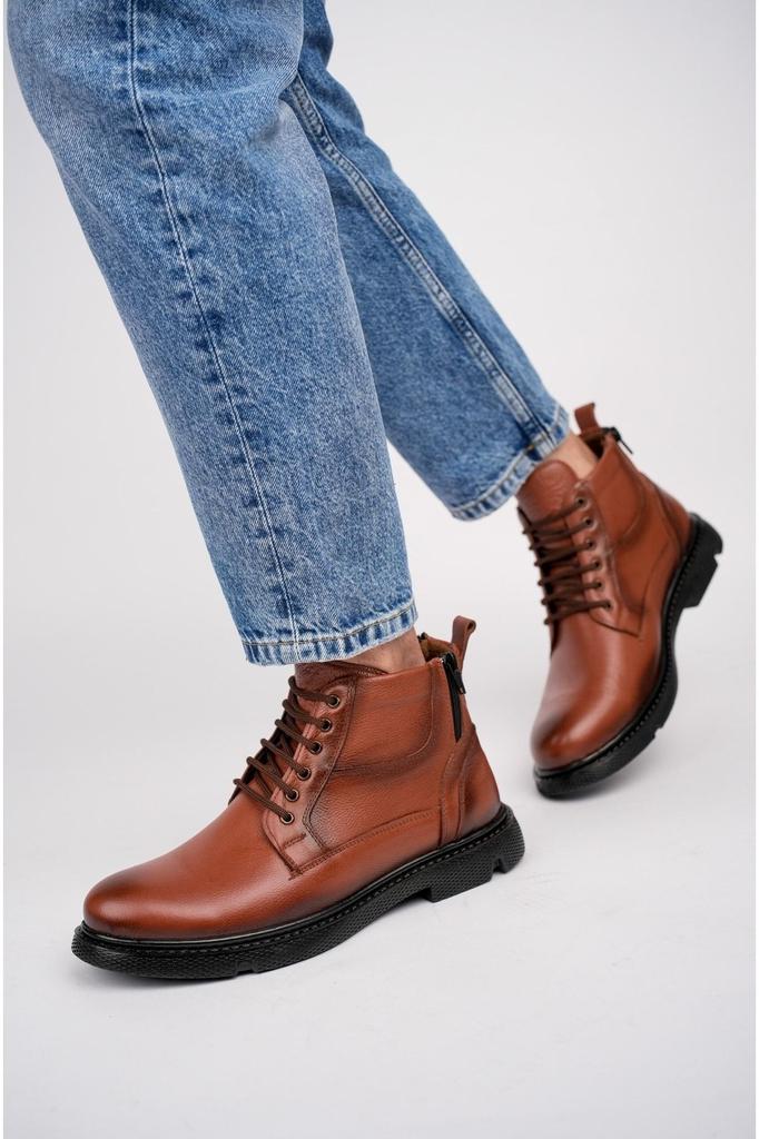 Men's Fashion Genuine Leather Flat Heeled Booties Bootie Tan Leather Boots Shoes