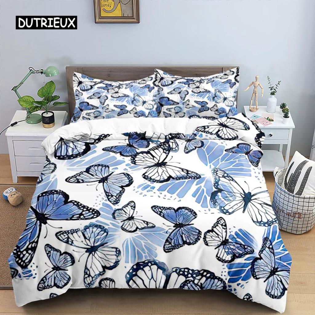 Комплект пододеяльника с бабочками Полиэстер 3D Фиолетовый комплект постельного белья с бабочками Мечтательная ночь Пододеяльник с бабочками Кинг-сайз Чехол для одеяла