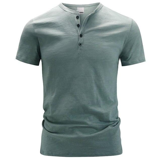 Men's Short-sleeve T-shirt Henley Collar Summer Casual Solid Color T Shirt for Men Polo High Quality Mens T-shirts