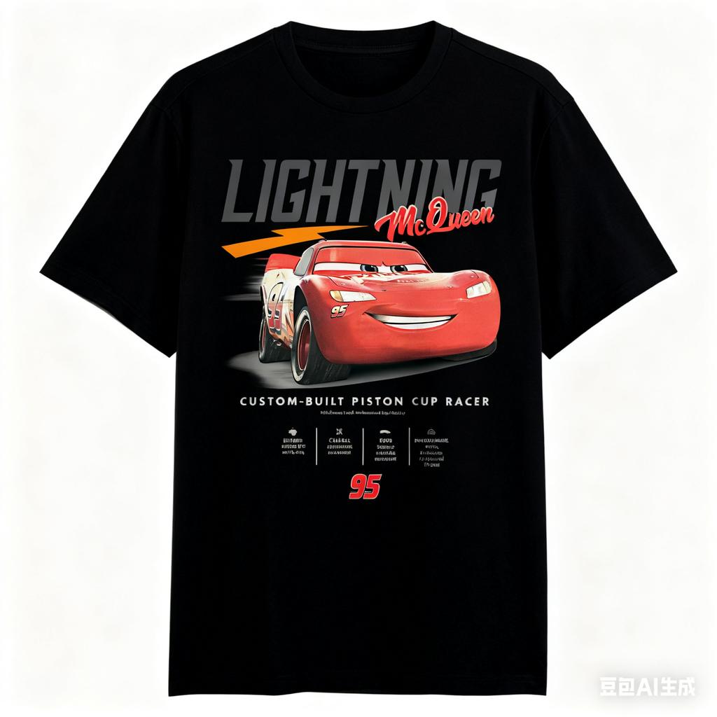 Pixar Trendy Casual Loose Fashion Shortsleeved Car Story Lightning McQueen Statistical Adult Tshirt