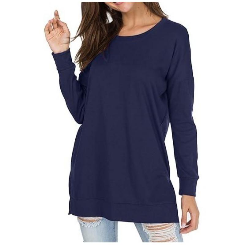 Spring and Autumn Women's Long Sleeve Solid Colour Round Neck Casual Top