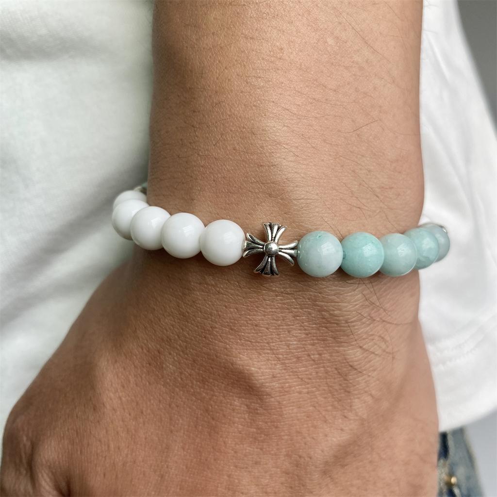 Браслеты из натурального бисера 8 мм, лавовый малахит, морганский камень, эластичный браслет с крестом, браслет для медитации, молитвы, подвеска для мужчин и женщин, ювелирные изделия для йоги