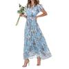 Maxi Dress Ruffle Short Sleeve Dressing Up Soft Charming Women Floral Print Casual Dress Streetwear