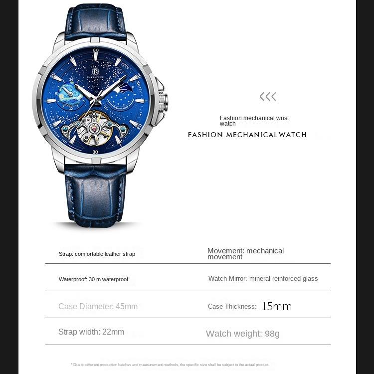 TEVISE Модные мужские механические часы Автоматические механические часы Мужские часы с кожаным ремешком