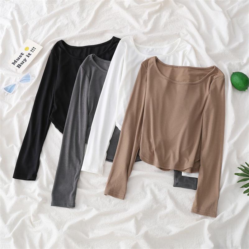 Однотонная футболка с квадратным воротником, базовая женская футболка с длинным рукавом, повседневная майка, тонкий женский укороченный топ, модная футболка Y2k, уличная одежда