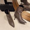 Зимние современные ботинки на тонком каблуке с острым носком, женская обувь на распродаже 2025 года, высококачественные женские ботинки на высоком каблуке