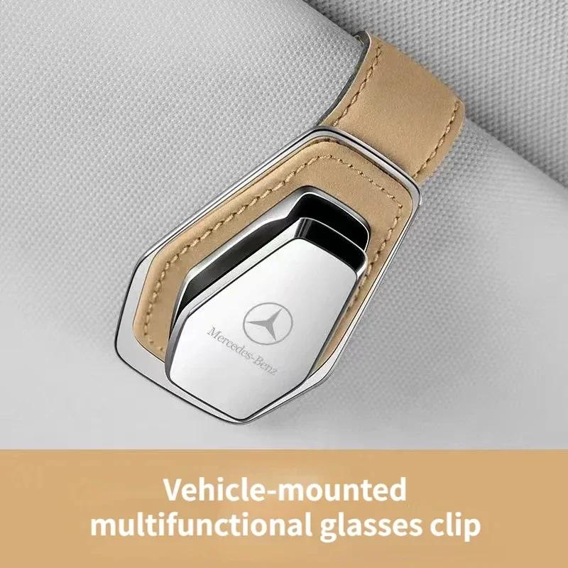 GLC GLB Car Glasses Case Leather Sun Visor Sunglasses For Mercedes-Benz Car Metal Holder Card Ticket Holder Glasses Holder Car